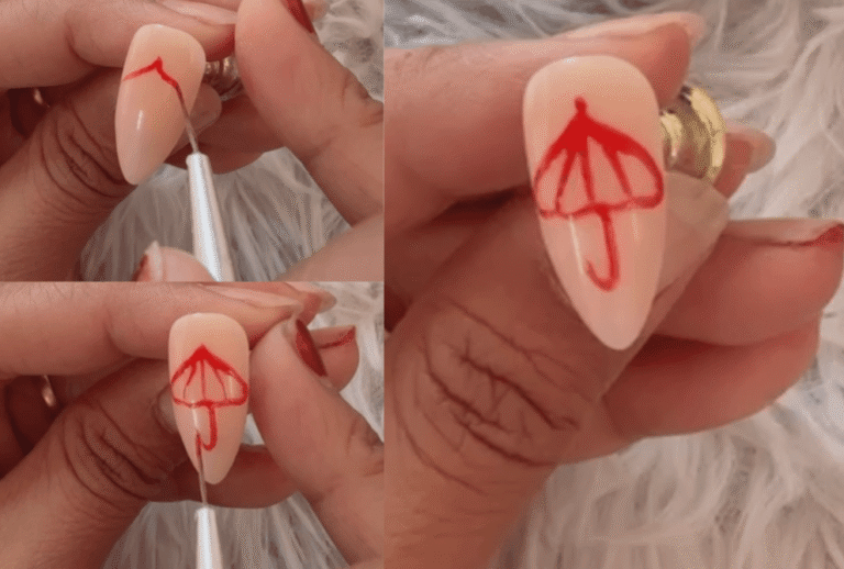 Cute Red Umbrella Nail Art: Easy Step-by-Step Gel Tutorial on a Jelly Base
